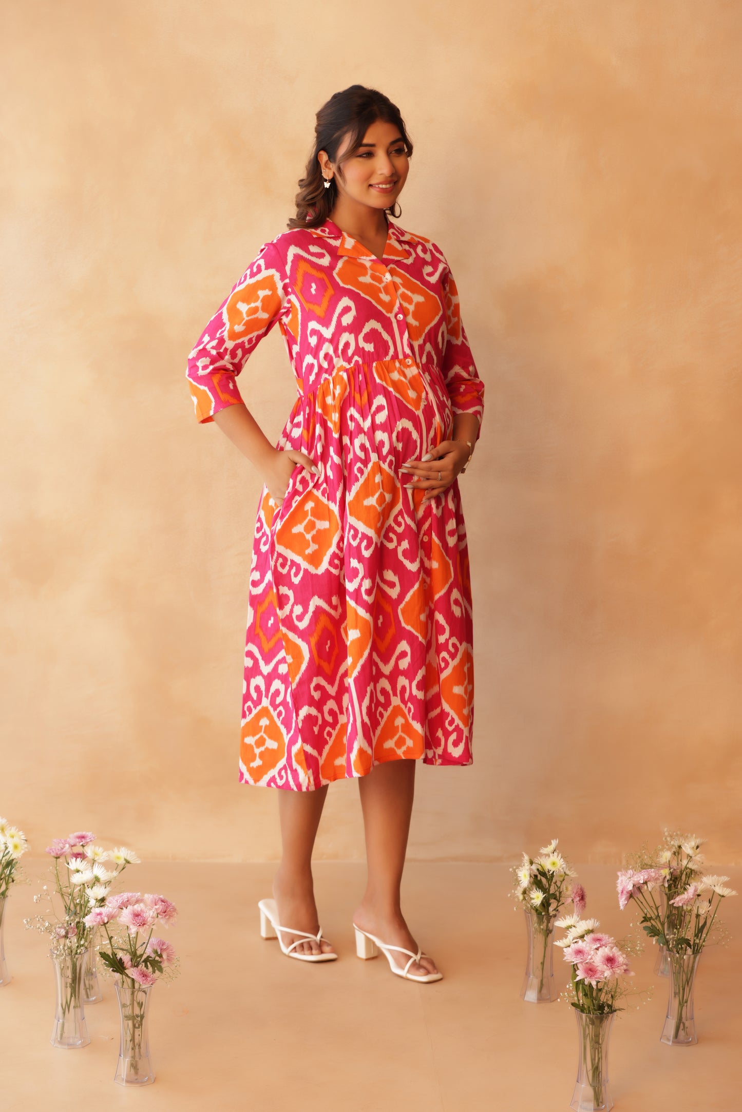 Rangmahal Ikkat Buttoned Maternity & Nursing Dress