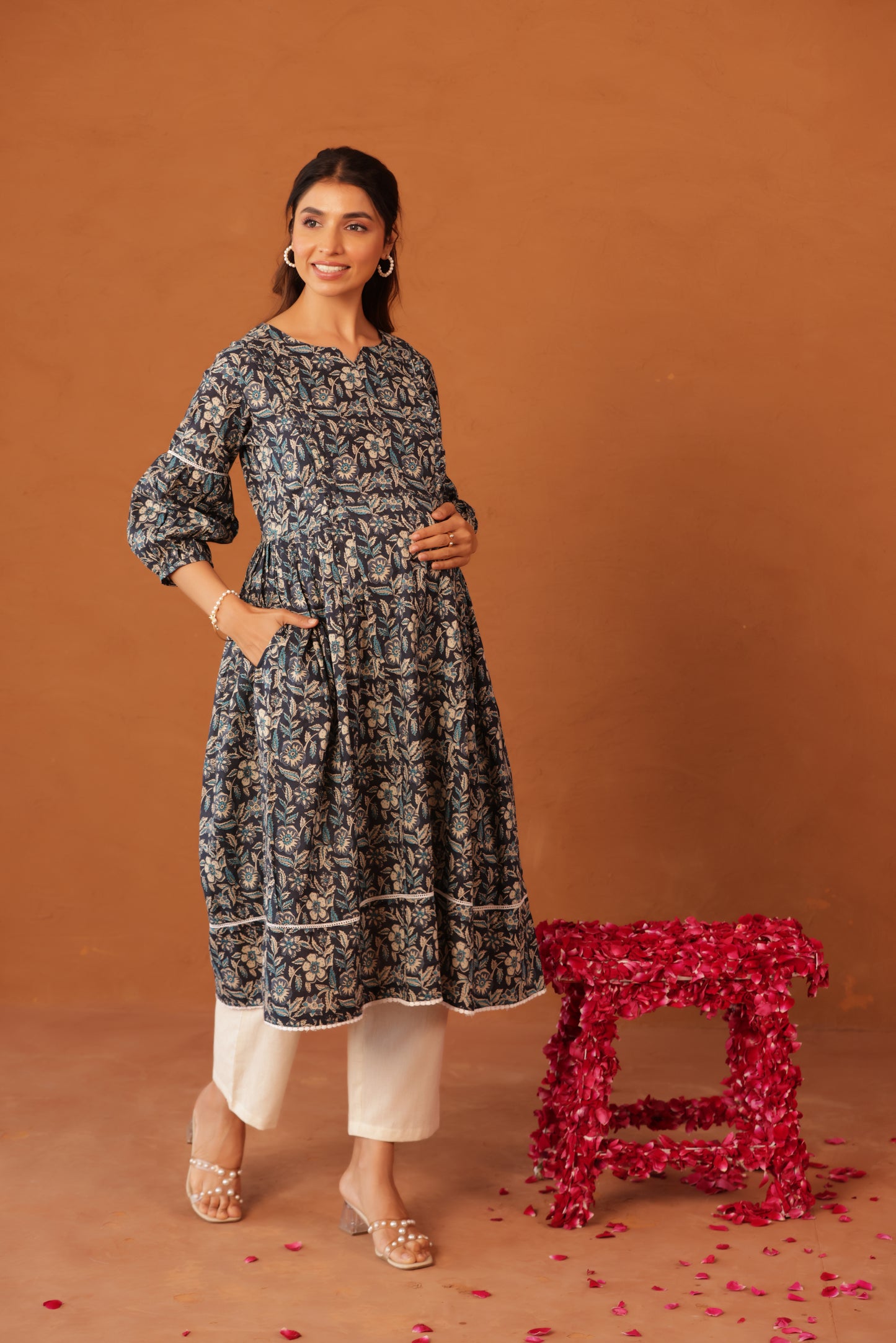 Blue Meadow Calm Maternity & Nursing Kurta