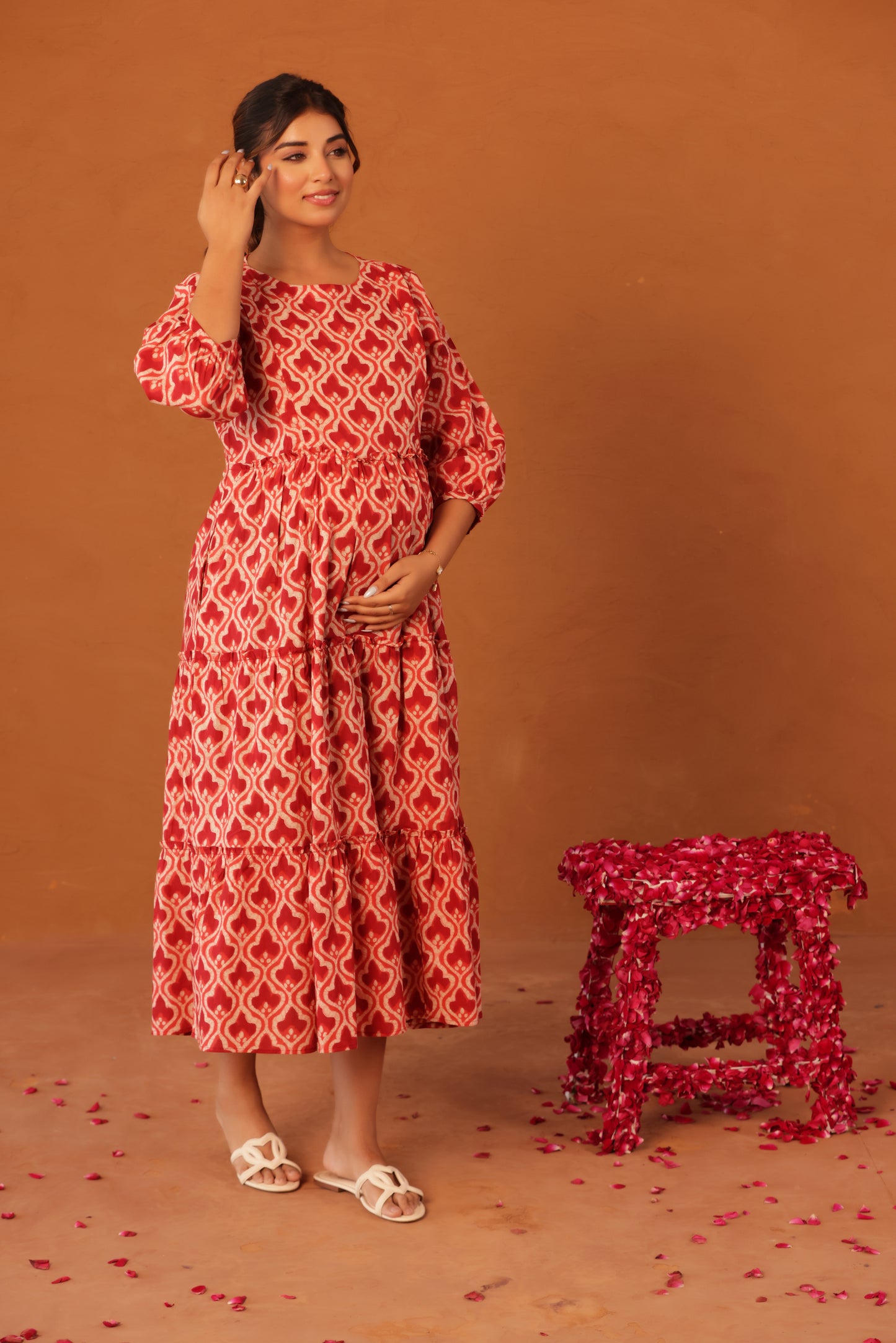 Ruby Heritage Bloom Maternity & Nursing Tier Dress