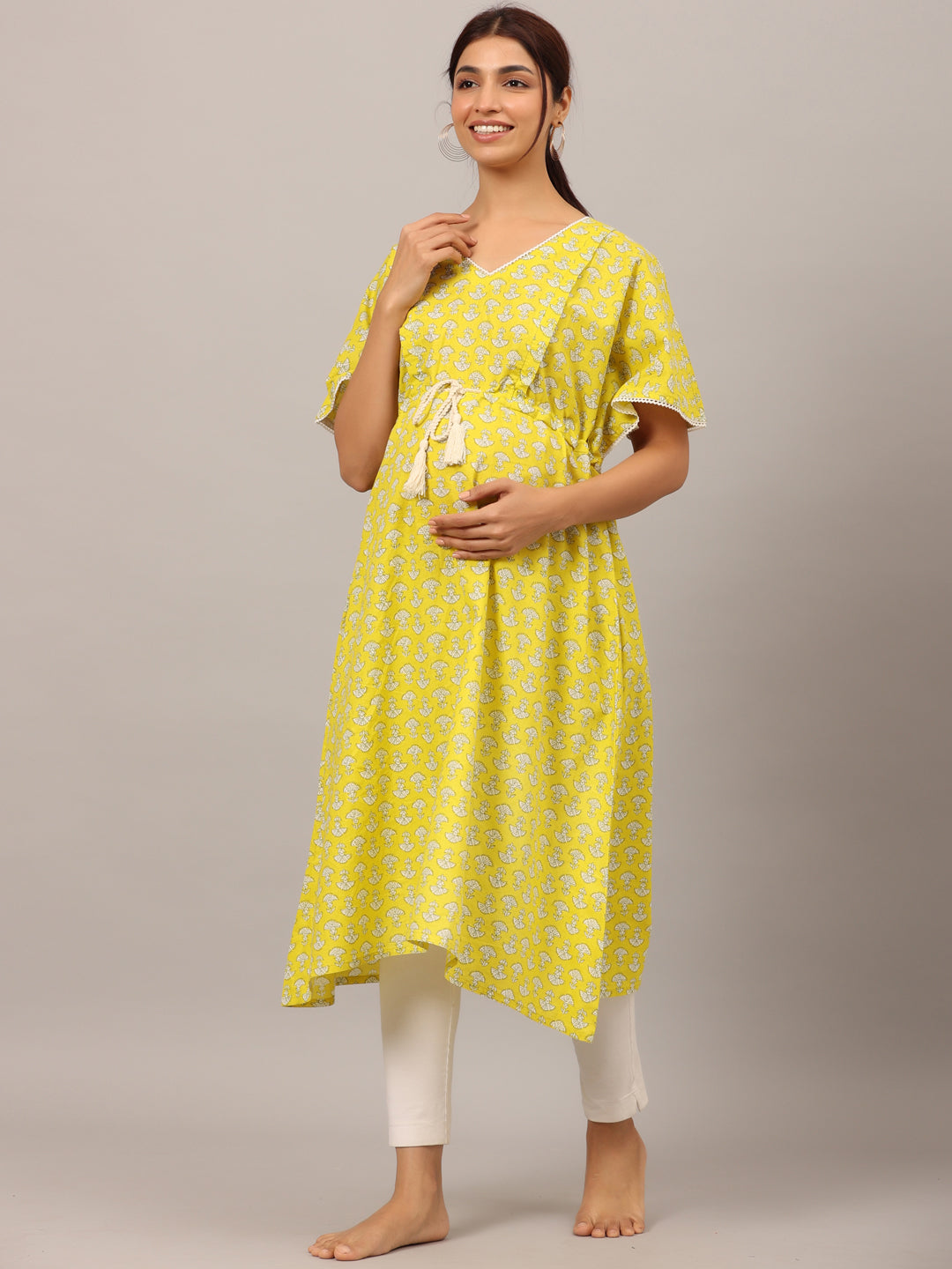 Mushrooms On Yellow Maternity & Nursing Kaftan Kurta