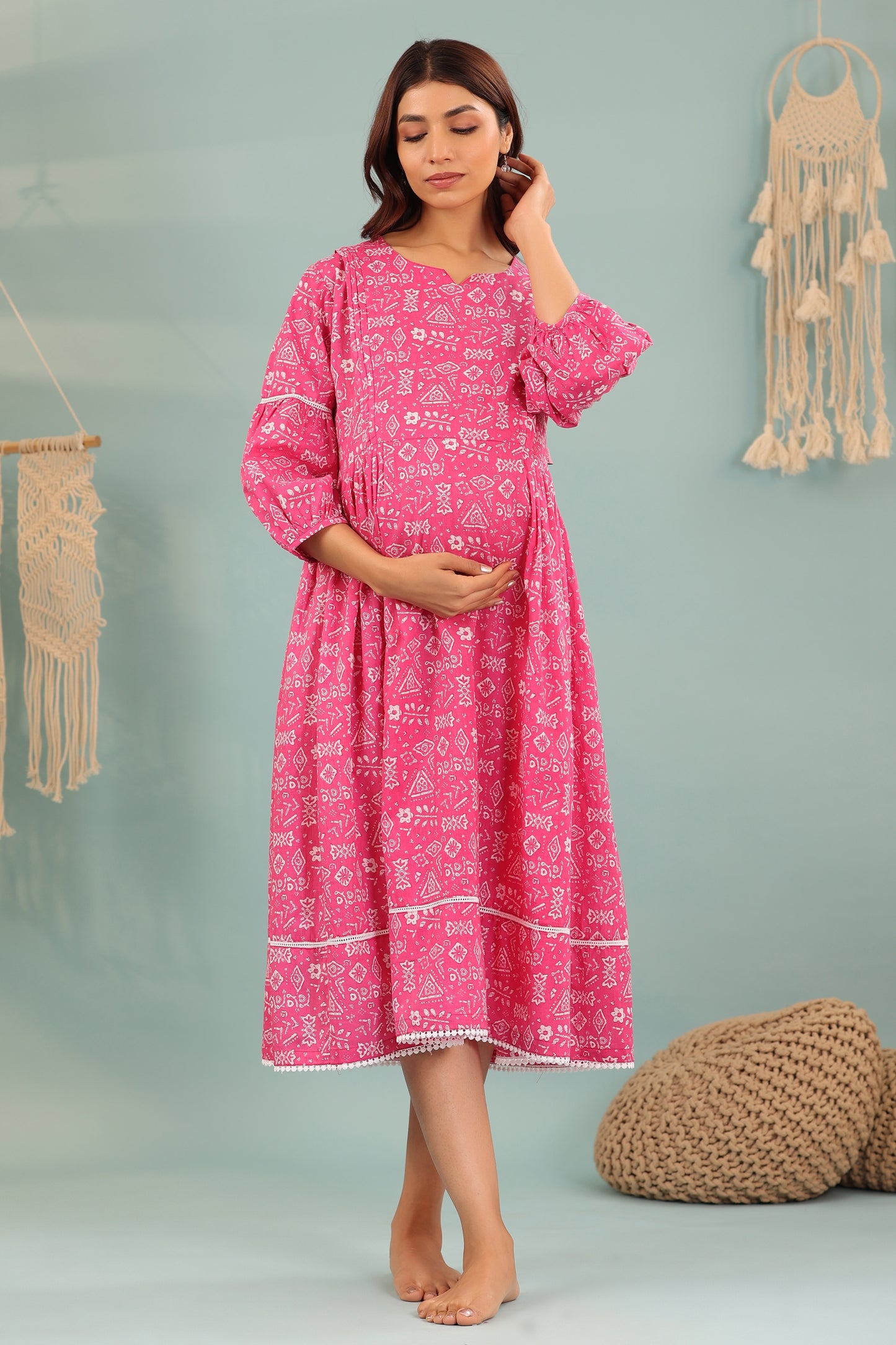 Abstract Print Overlay Maternity & Nursing Dress