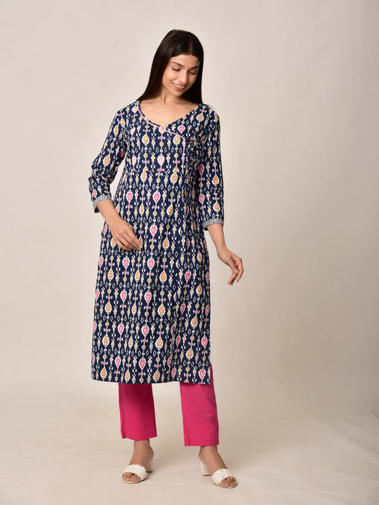 Blue Patola Kurta Pant Set