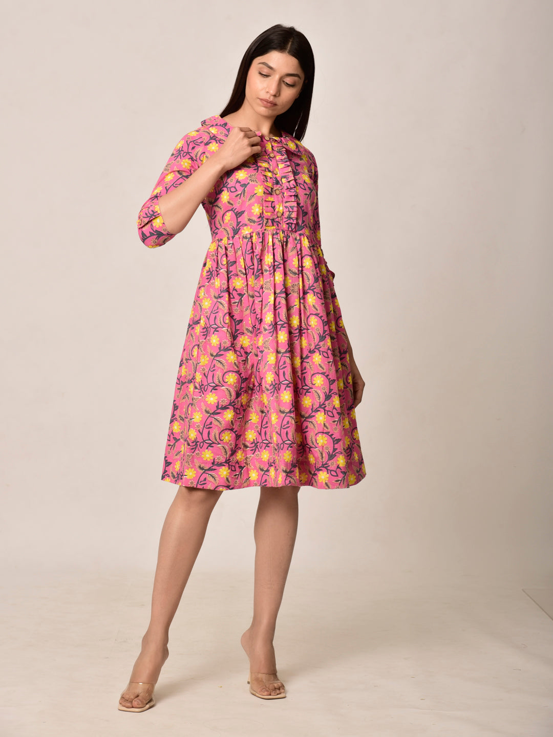 Cosmic Dream Pink Floral Cotton Dress