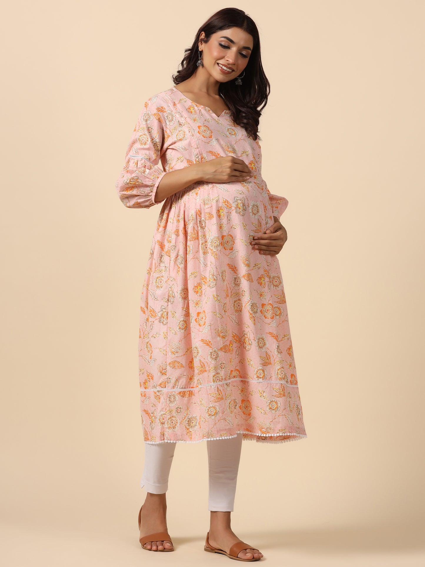 Blooming Pink Maternity & Nursing Kurta