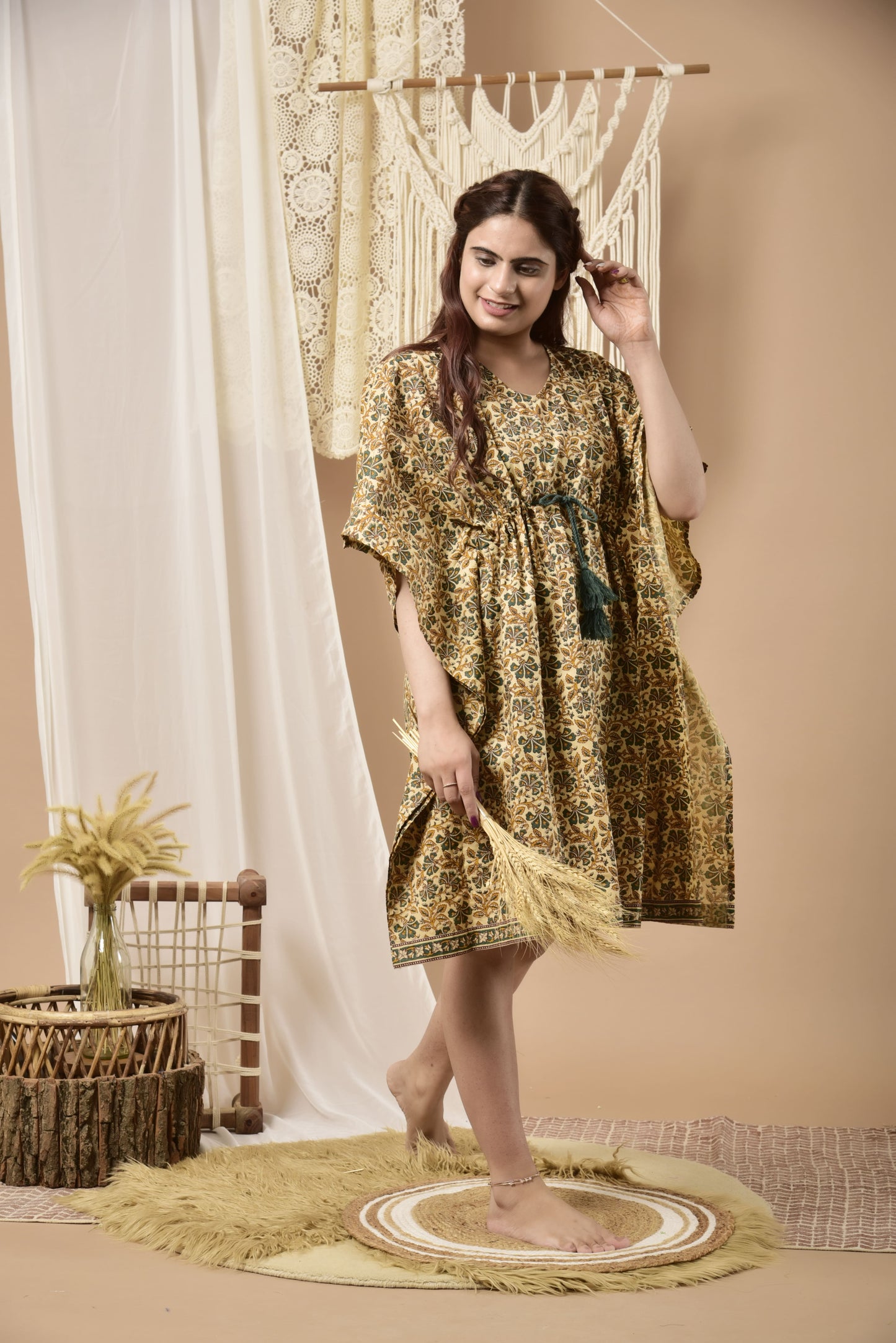 Sandy Serenity Cotton Midi Kaftan