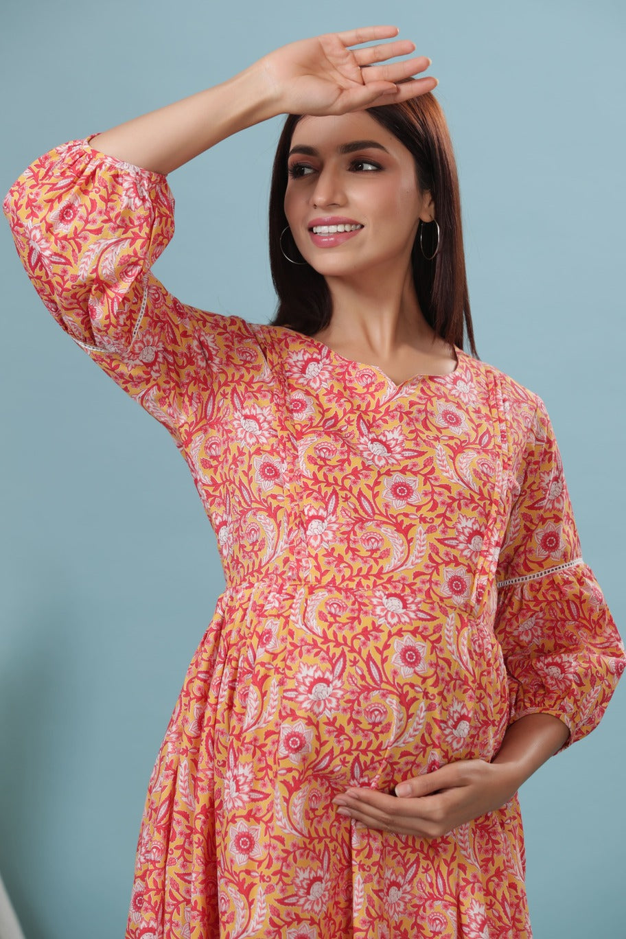 Sunlit Blossoms Yellow Maternity & Nursing Dress