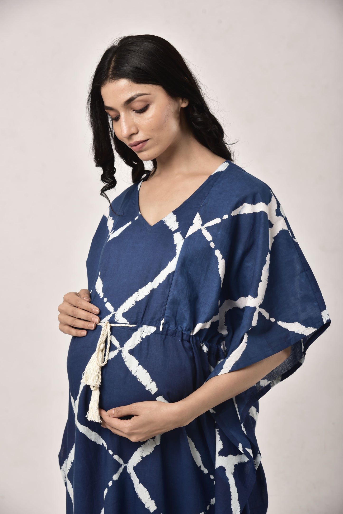 Crisscross Indigo Maternity & Nursing Kaftan