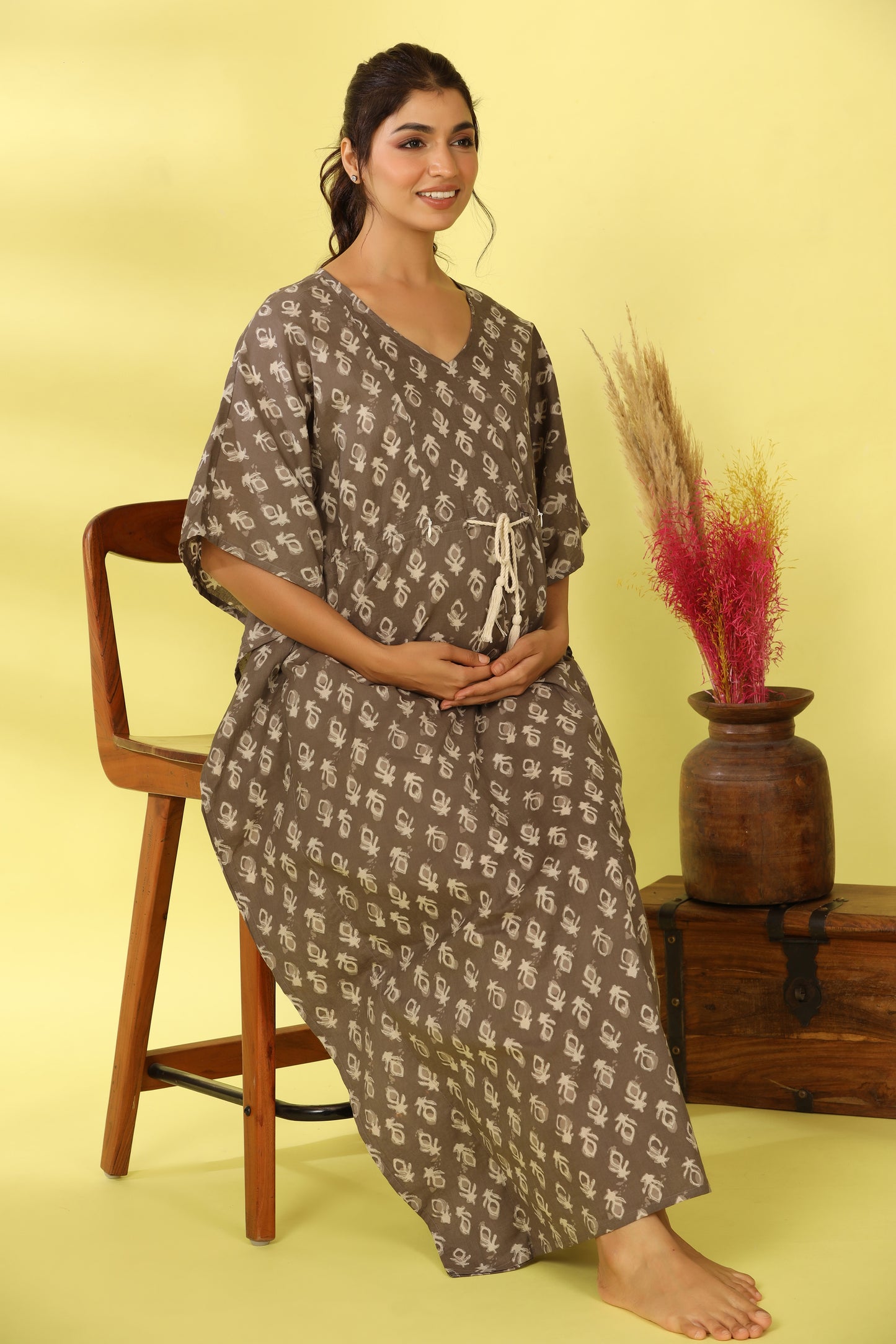 Grey Batik Maternity & Nursing Kaftan