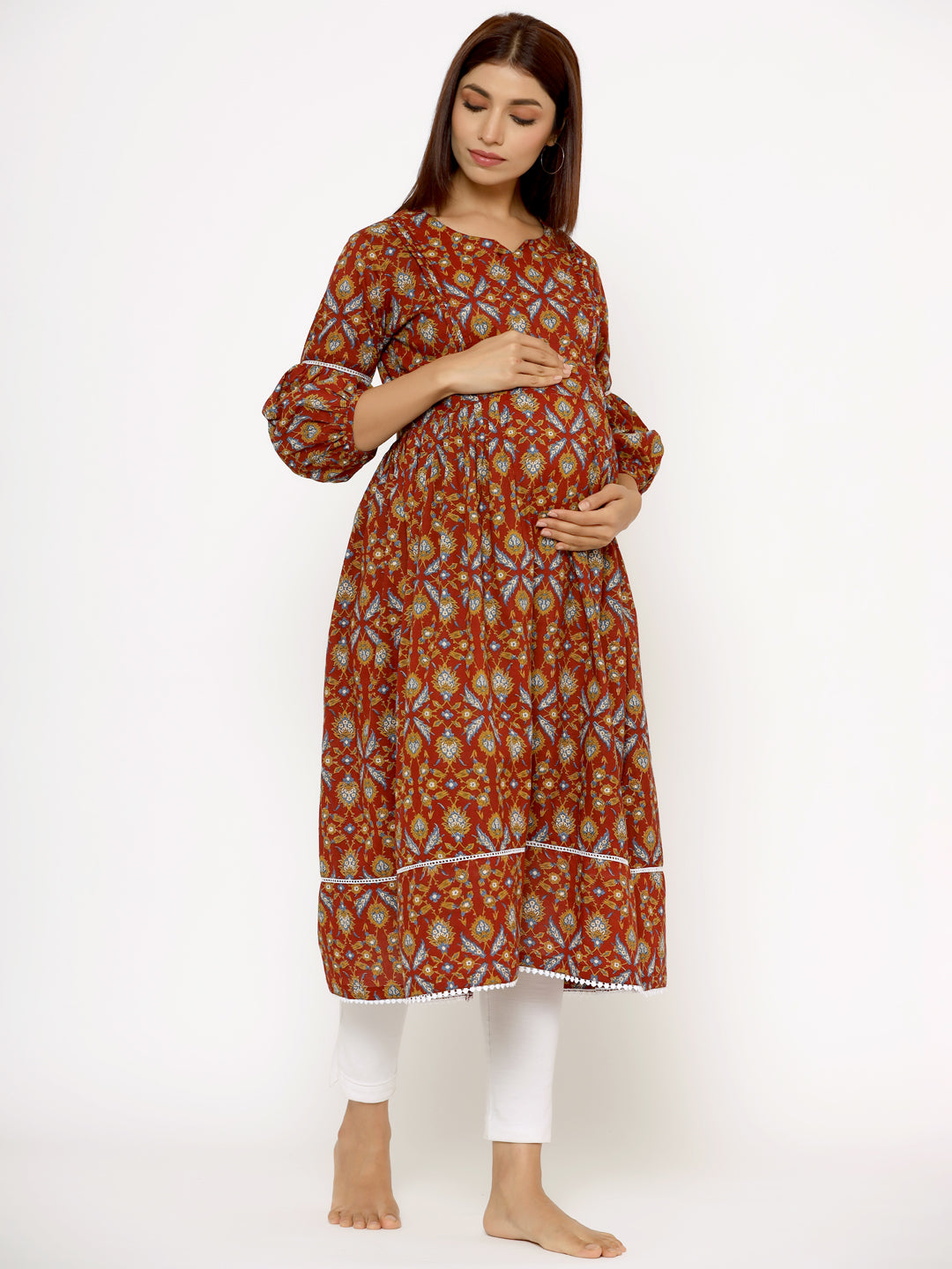 Complete Harmony Red Maternity & Nursing Kurta