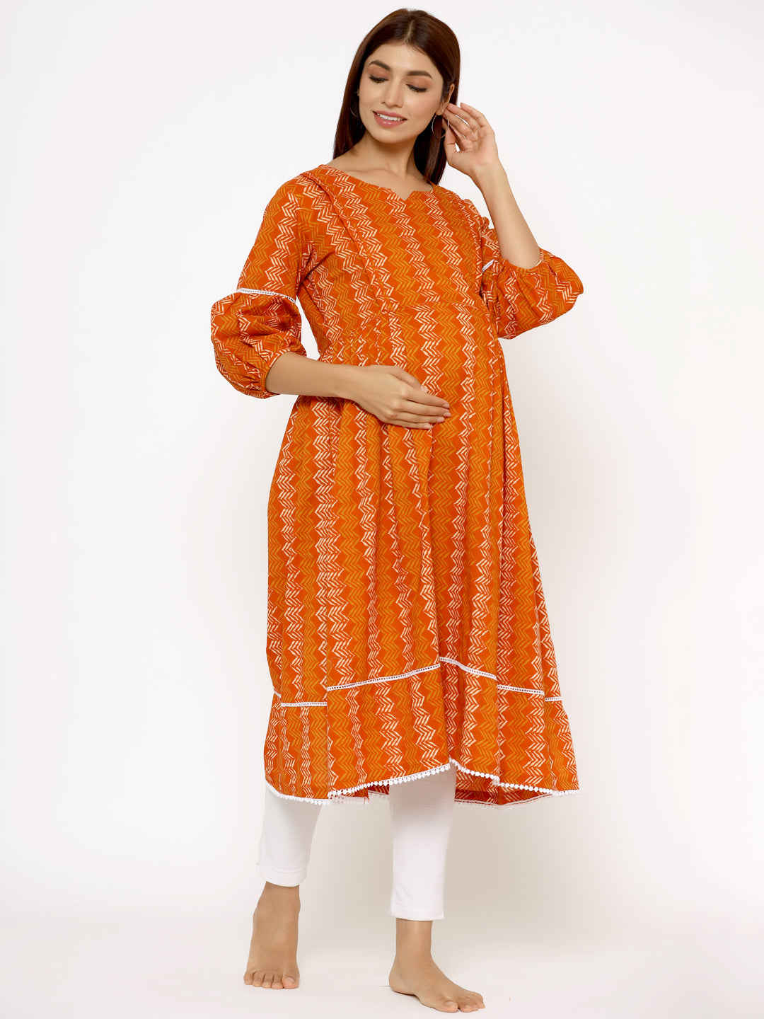 ZigZag on Orange Maternity & Nursing Kurta