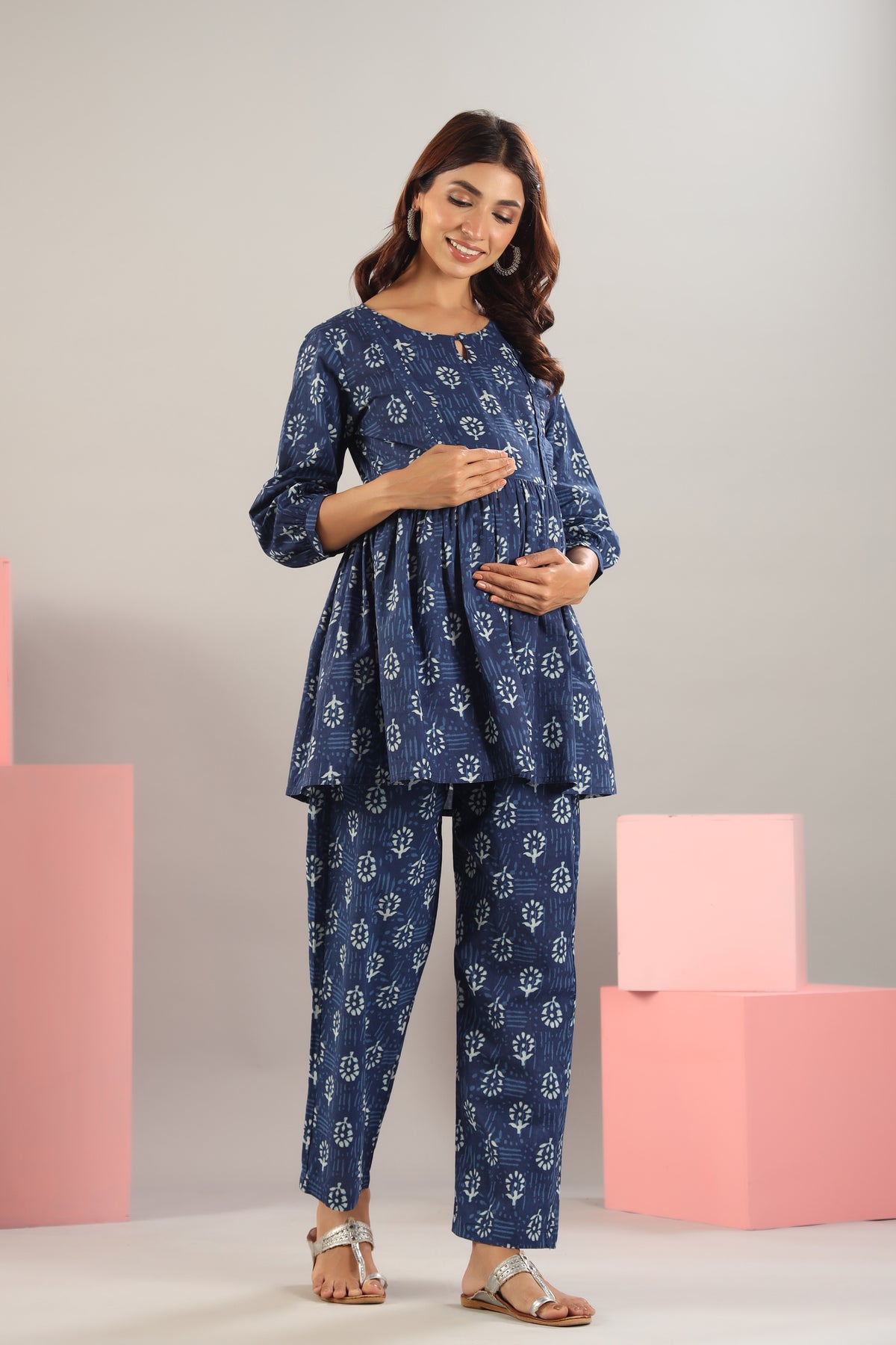 Floweret On Indigo Maternity & Nursing Co-ord Set