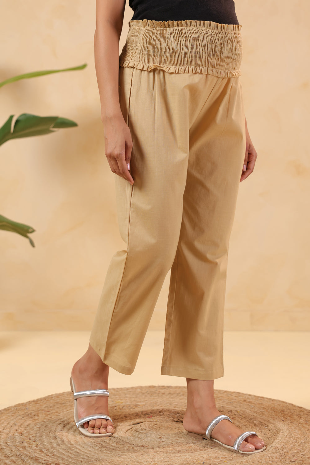 Chalk Beige Cotton High Rise Maternity Pant
