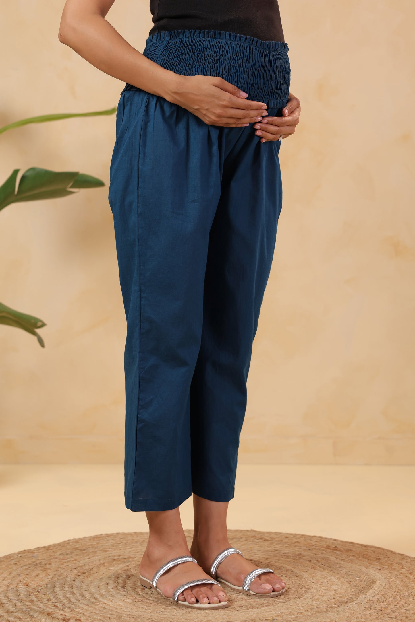 Daydream Blue Cotton High Rise Maternity Pant