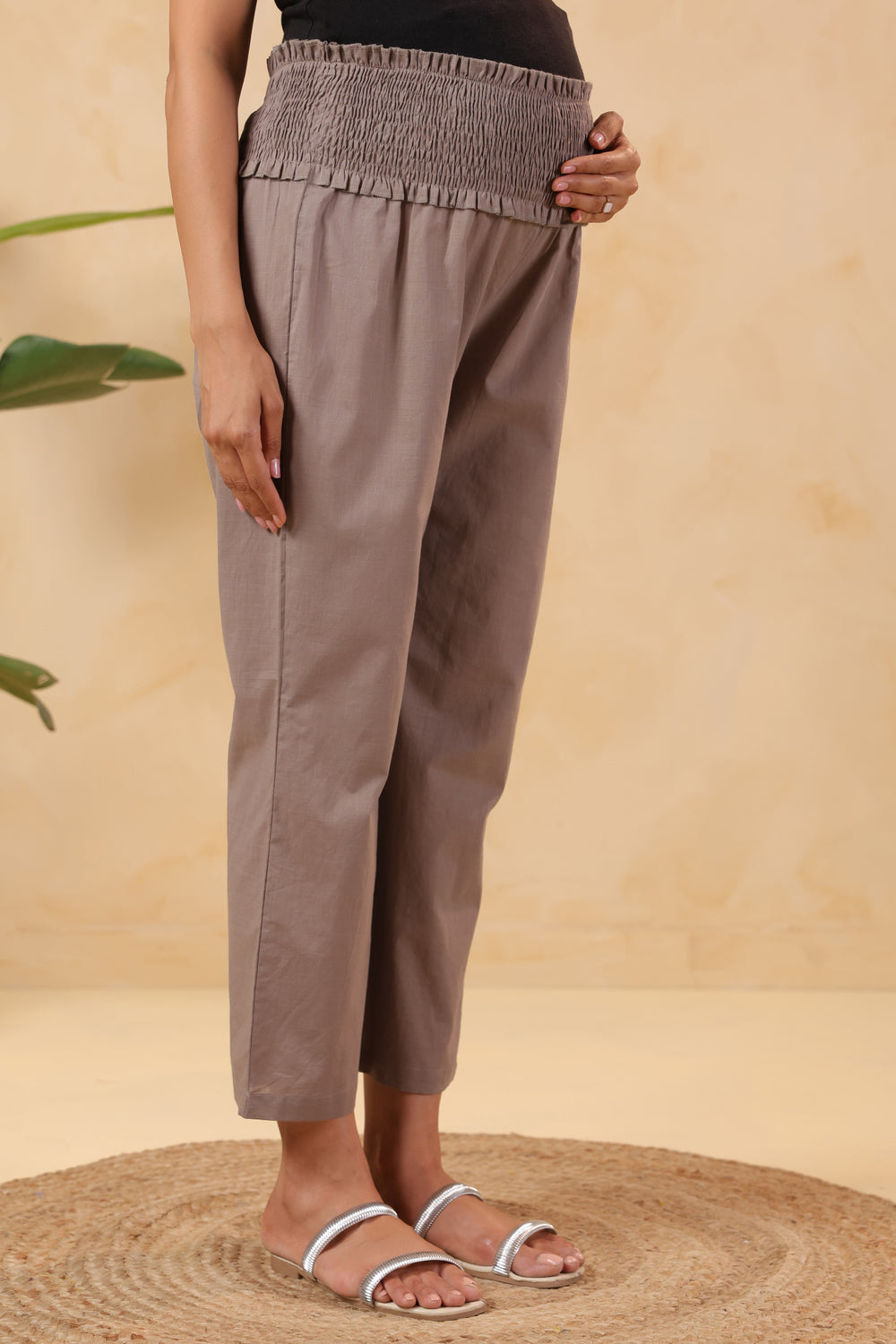 Chic Grey Cotton High Rise Maternity Pant