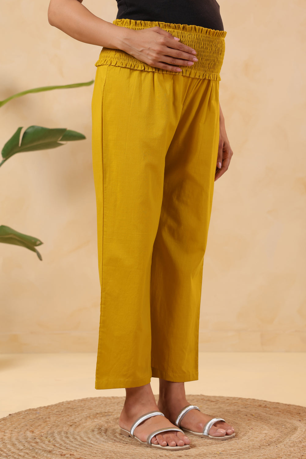 Sunny Bliss Mustard Cotton High Rise Maternity Pant