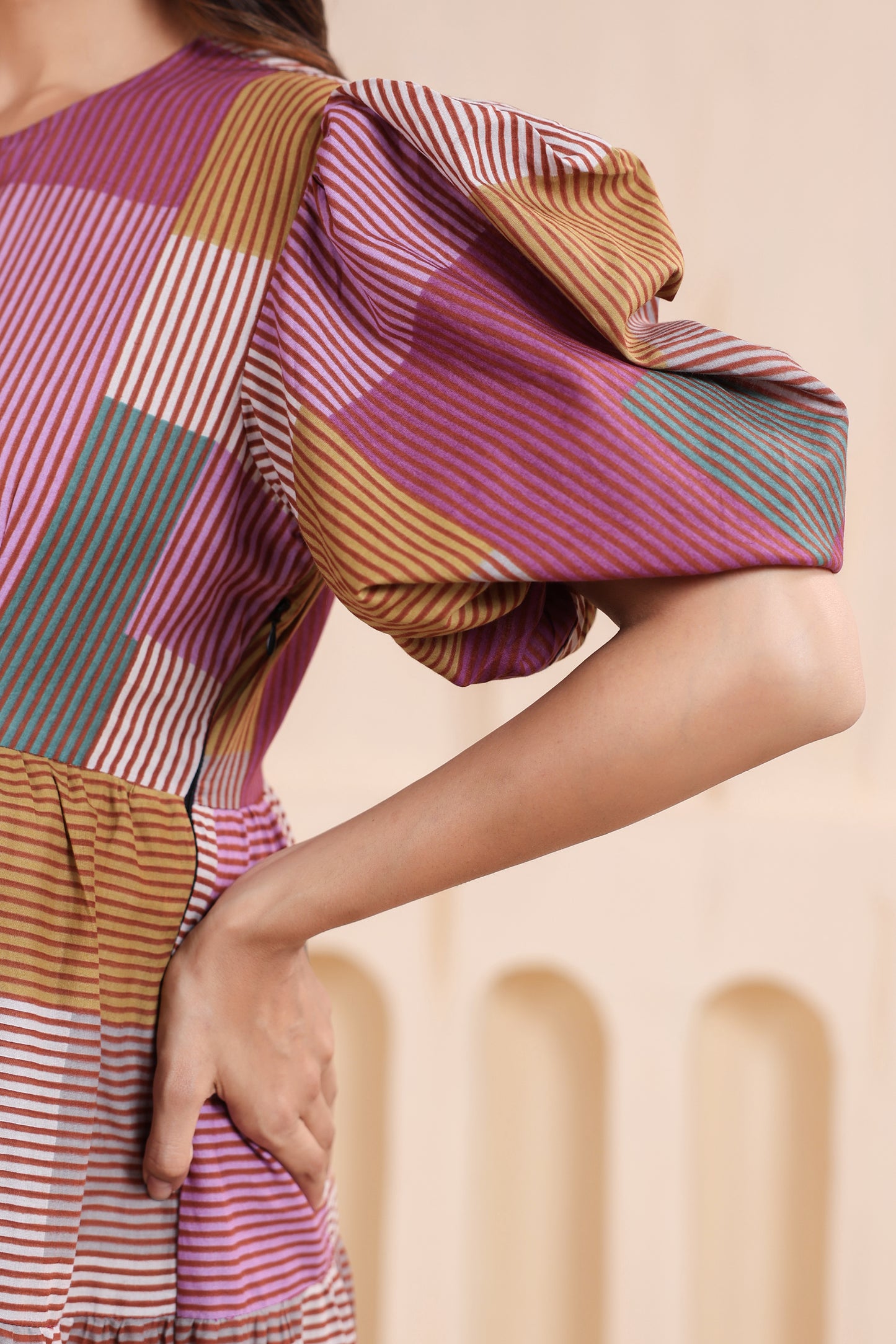 Geometric Grace Cotton Tier Maternity & Nursing Dress