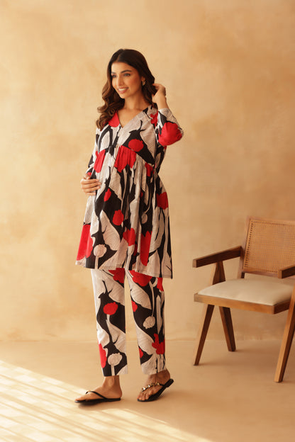 Noir Floral Affair Maternity & Nursing Co-ord Set