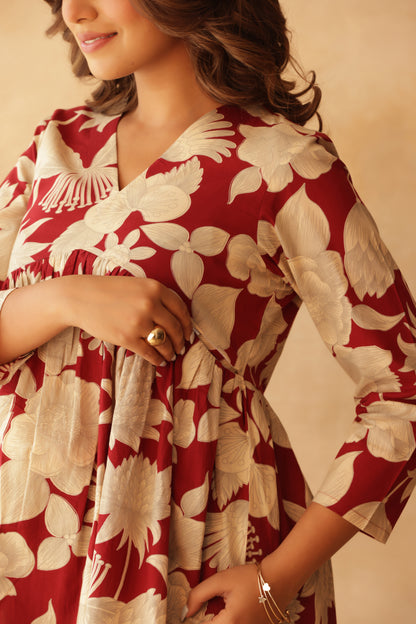 Wine & Ivory Bloom Maternity & Nursing Co-ord Set