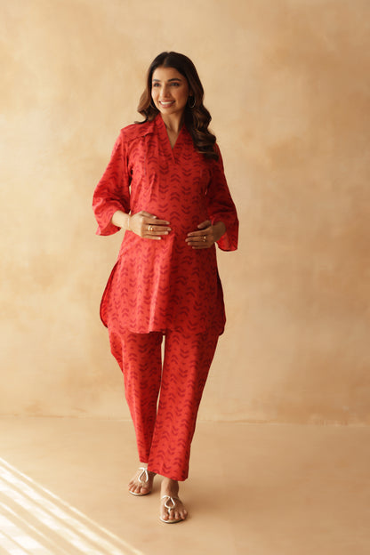 Rust Fern Motif Maternity & Nursing Co-ord Set