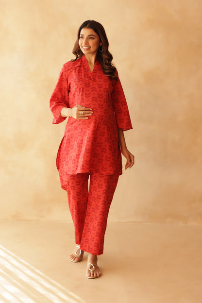 Rust Fern Motif Maternity & Nursing Co-ord Set