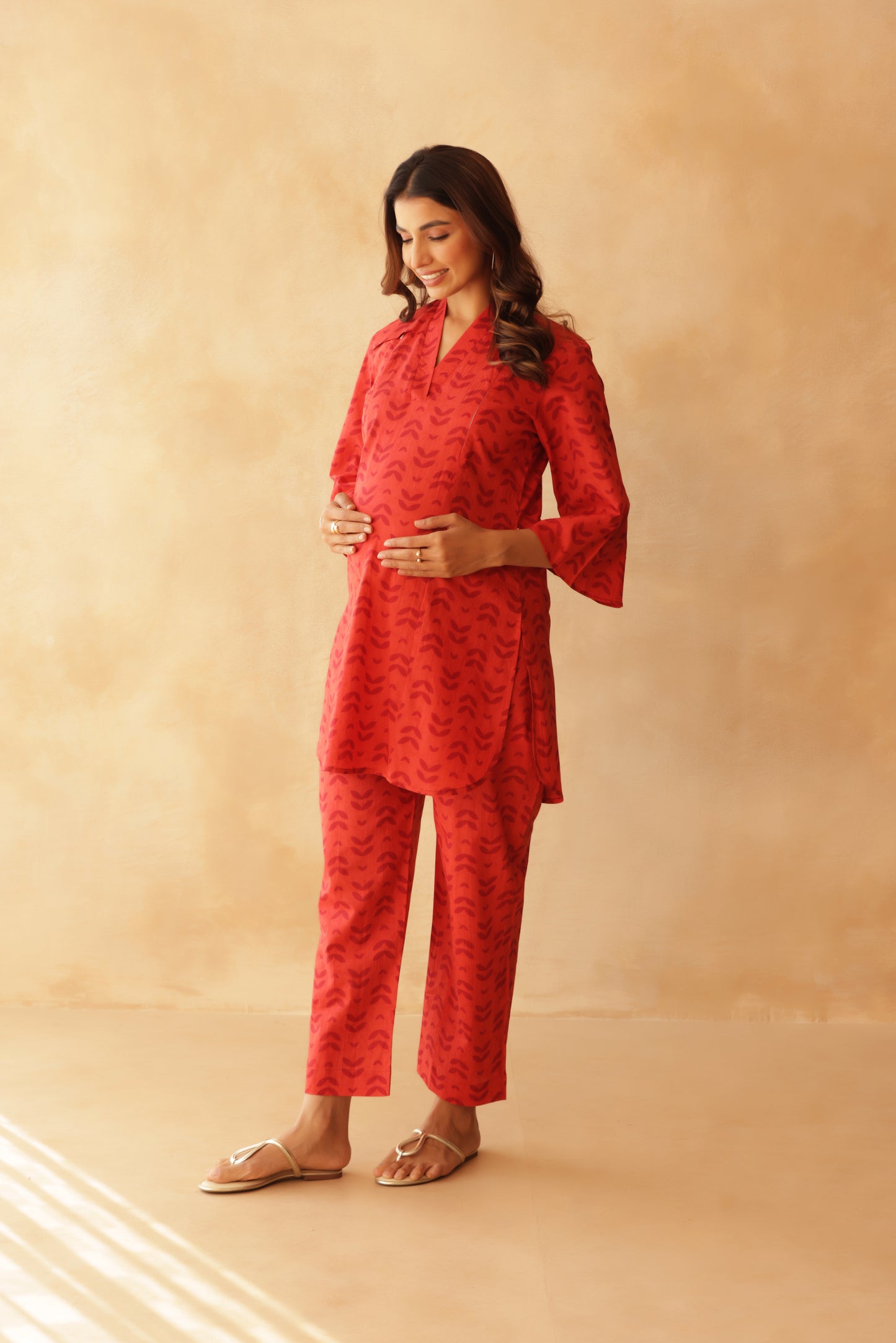 Rust Fern Motif Maternity & Nursing Co-ord Set