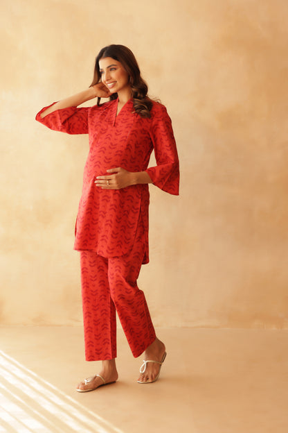 Rust Fern Motif Maternity & Nursing Co-ord Set