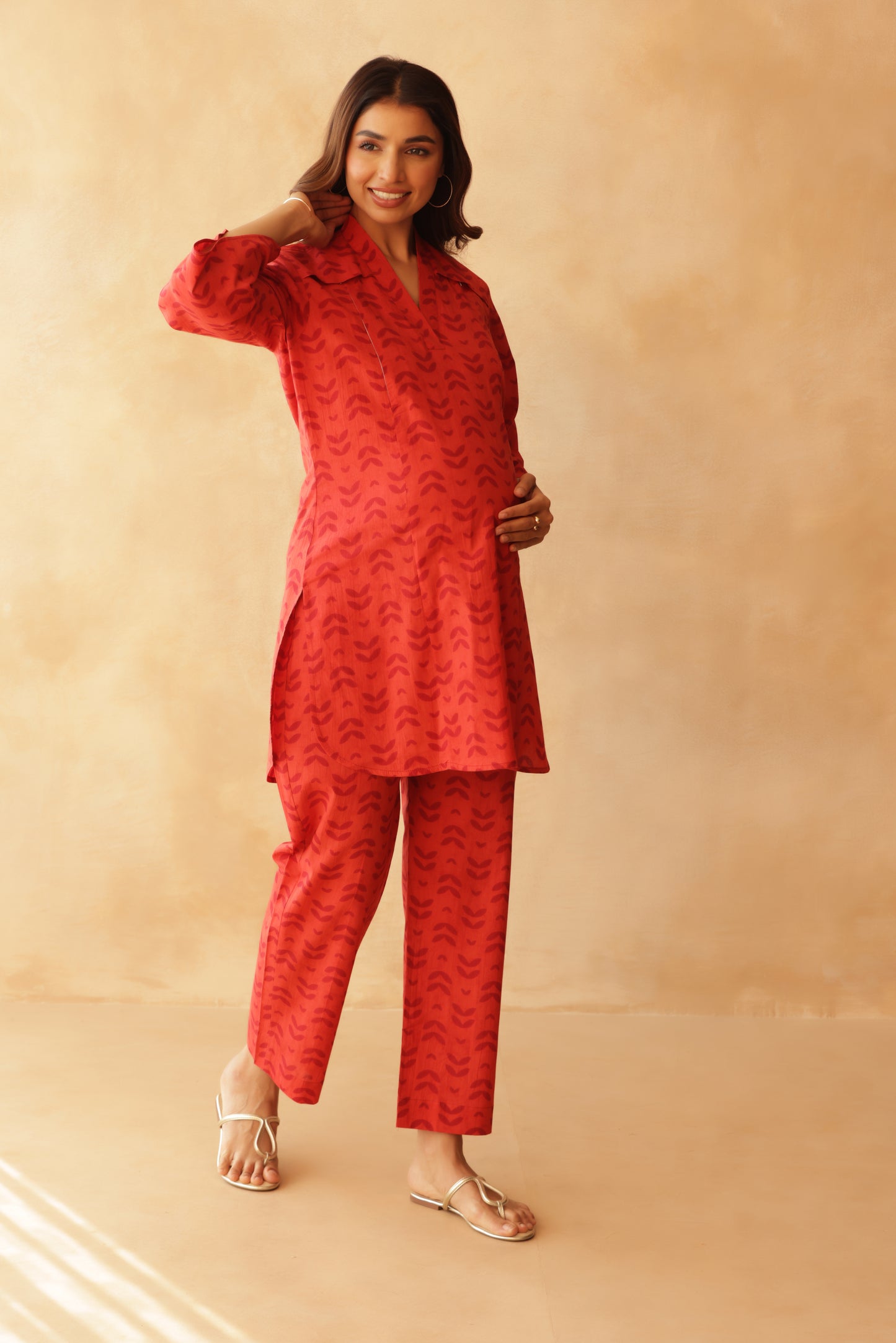 Rust Fern Motif Maternity & Nursing Co-ord Set