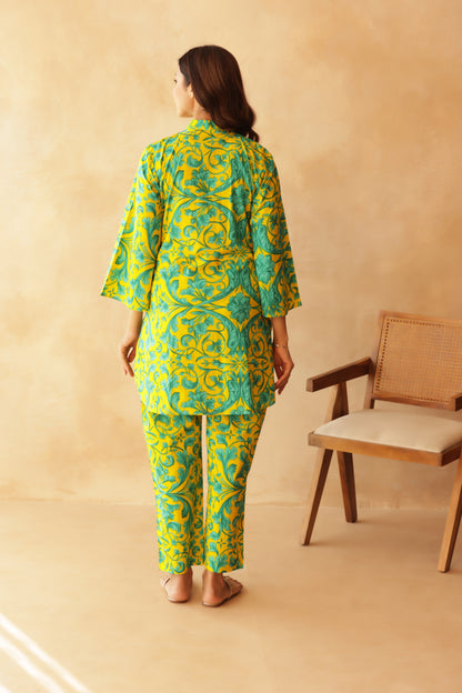 Teal Fleur on Yellow Maternity & Nursing Co-ord Set