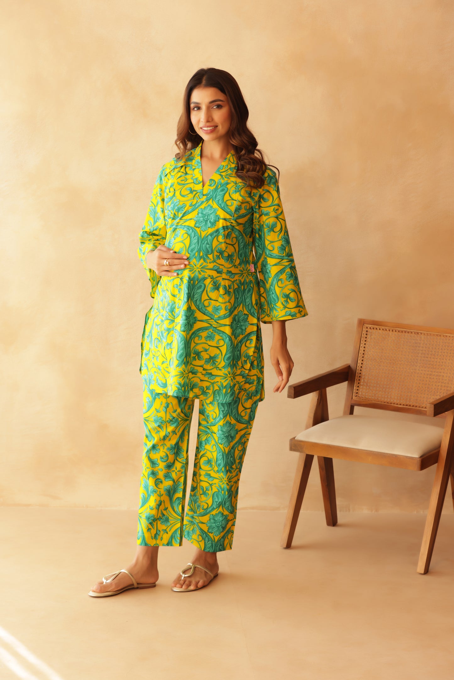 Teal Fleur on Yellow Maternity & Nursing Co-ord Set