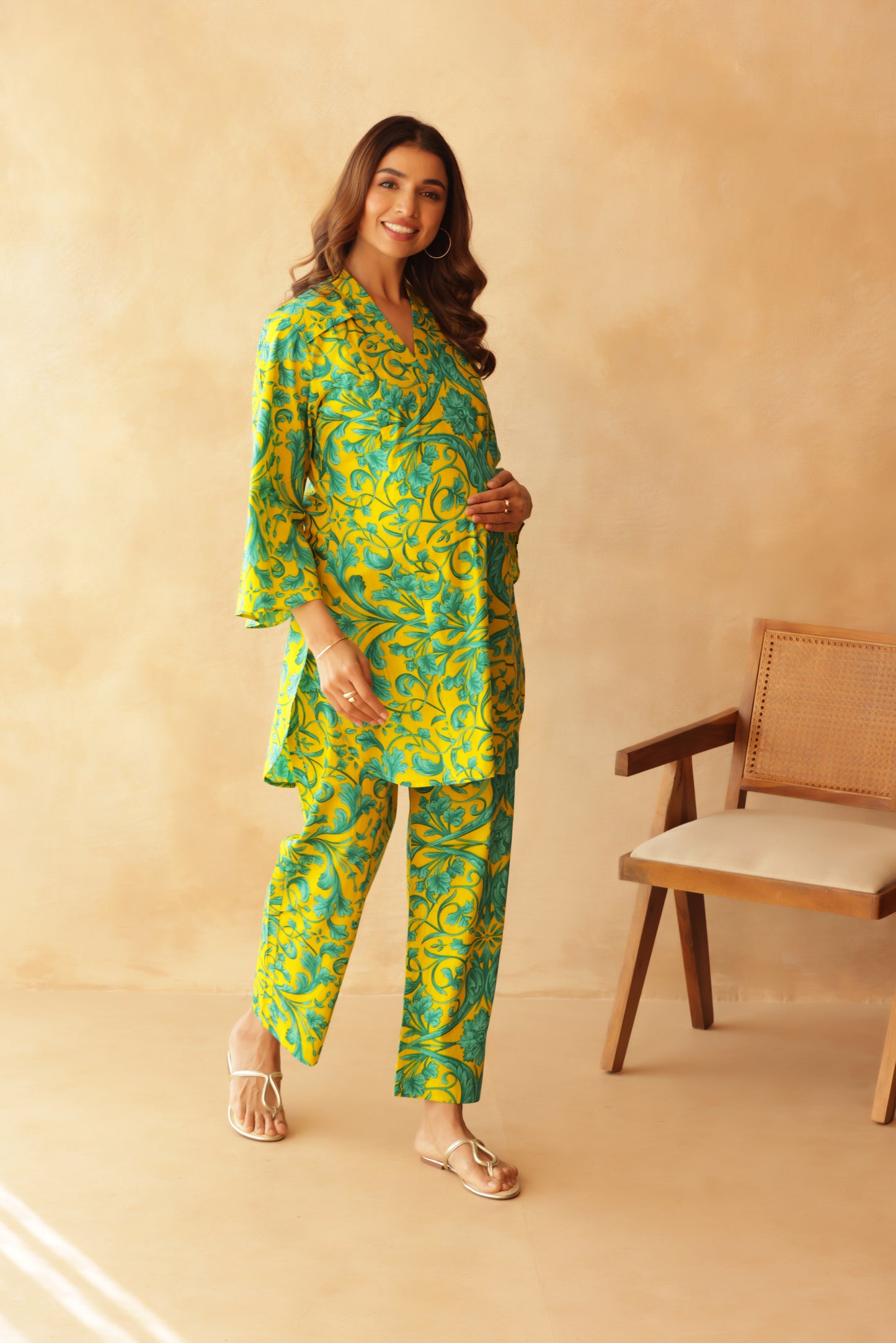 Teal Fleur on Yellow Maternity & Nursing Co-ord Set