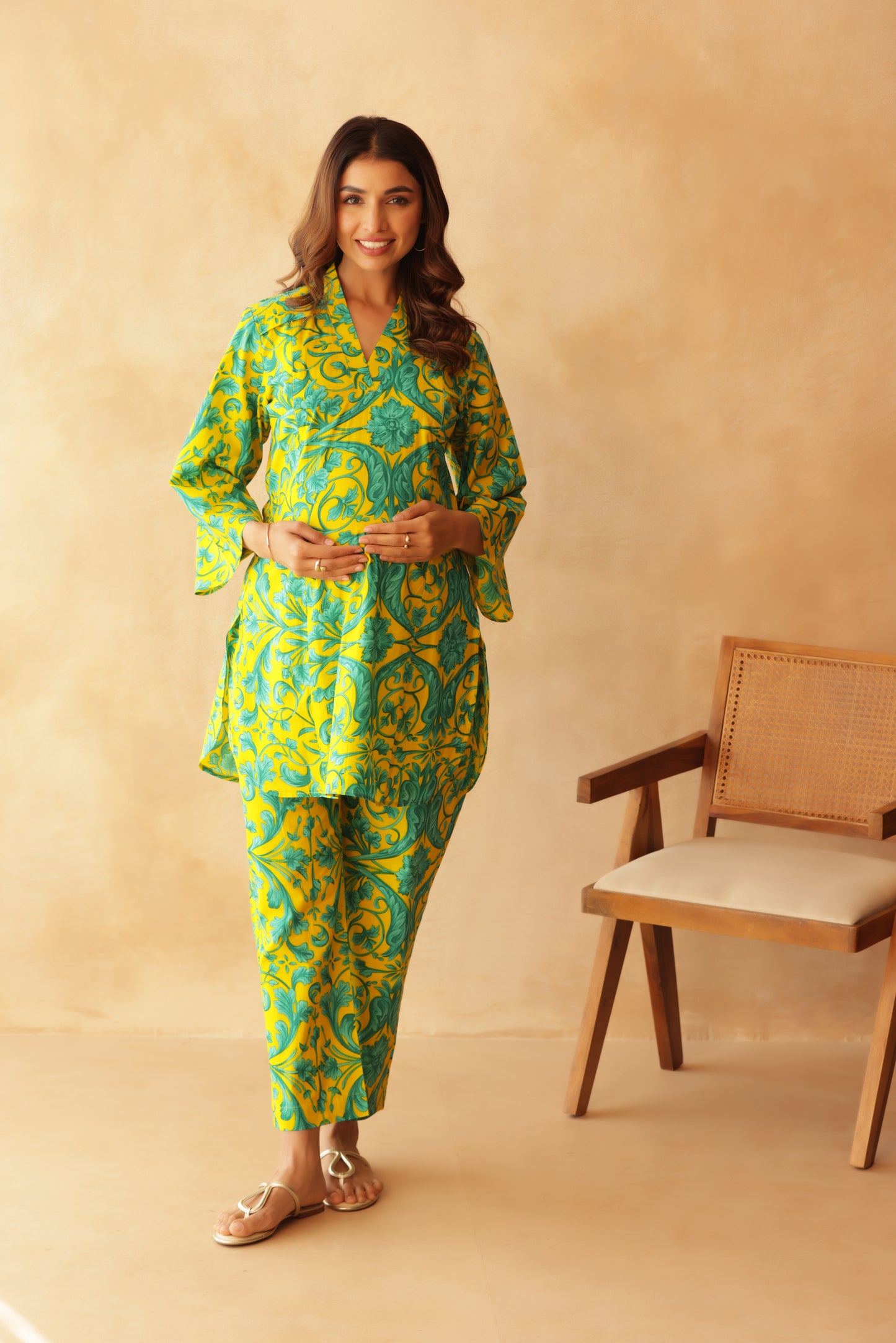 Teal Fleur on Yellow Maternity & Nursing Co-ord Set