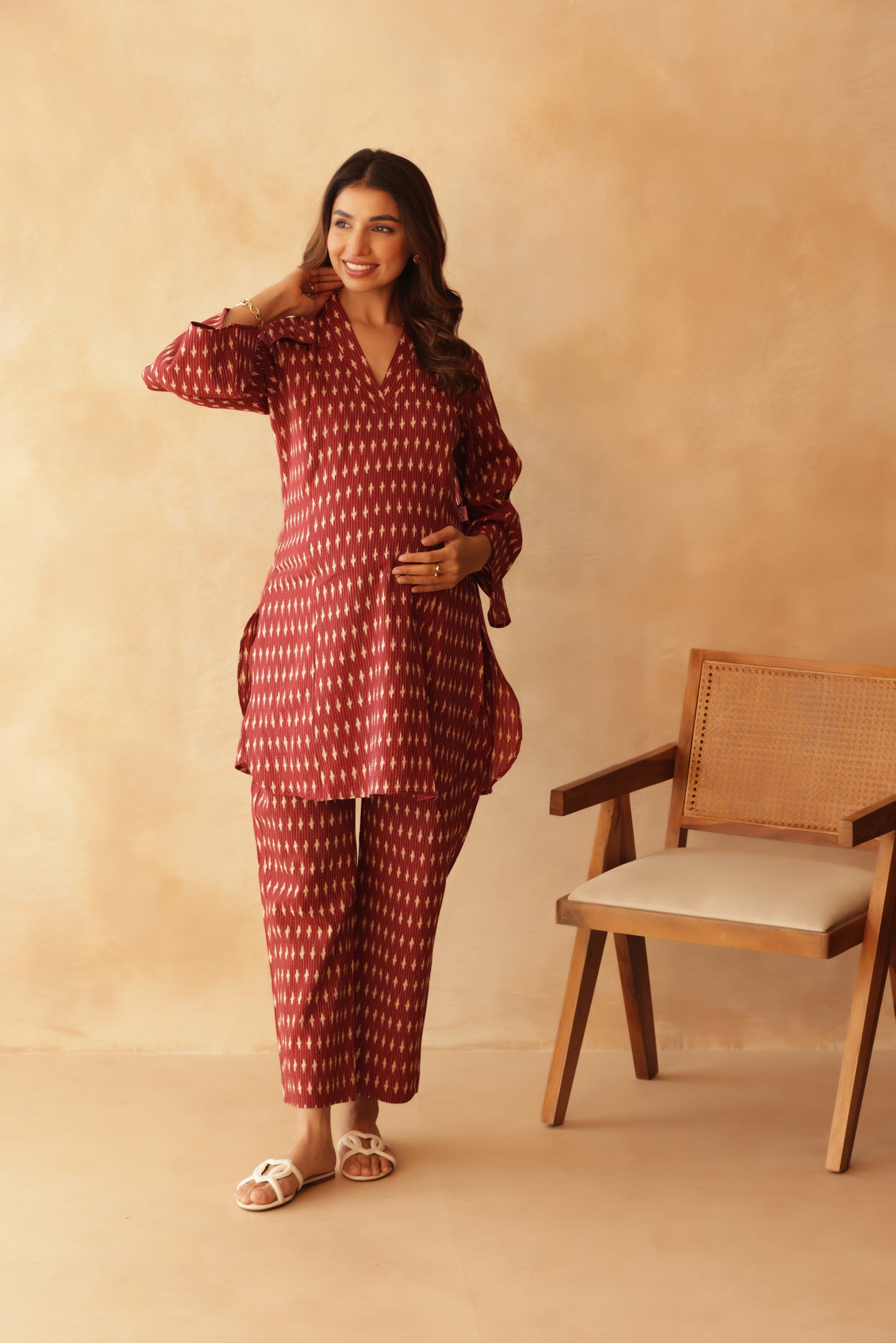 Crimson Ikkat Trail Maternity & Nursing Co-ord Set