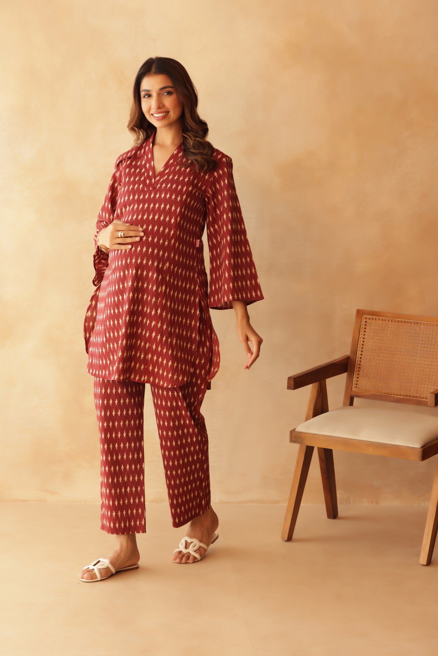 Crimson Ikkat Trail Maternity & Nursing Co-ord Set