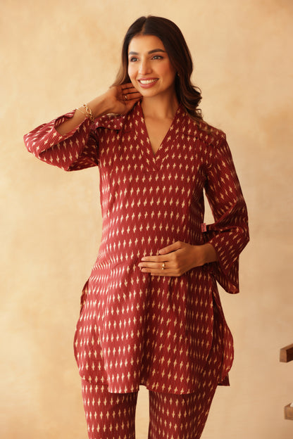 Crimson Ikkat Trail Maternity & Nursing Co-ord Set