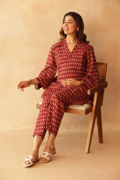 Crimson Ikkat Trail Maternity & Nursing Co-ord Set