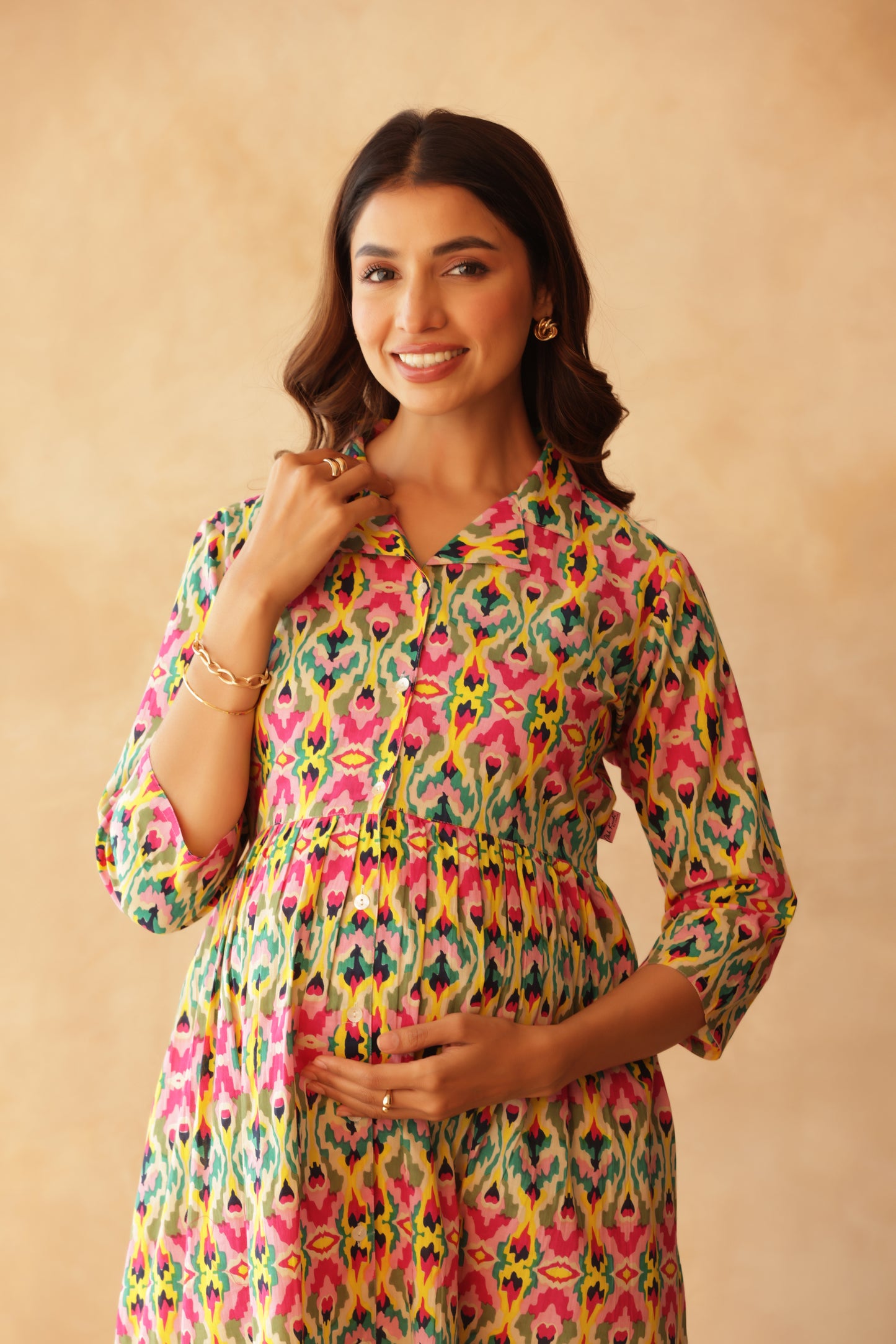 Kaleido Ikkat Buttoned Maternity & Nursing Kurta