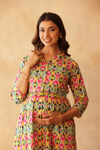 Kaleido Ikkat Buttoned Maternity & Nursing Kurta