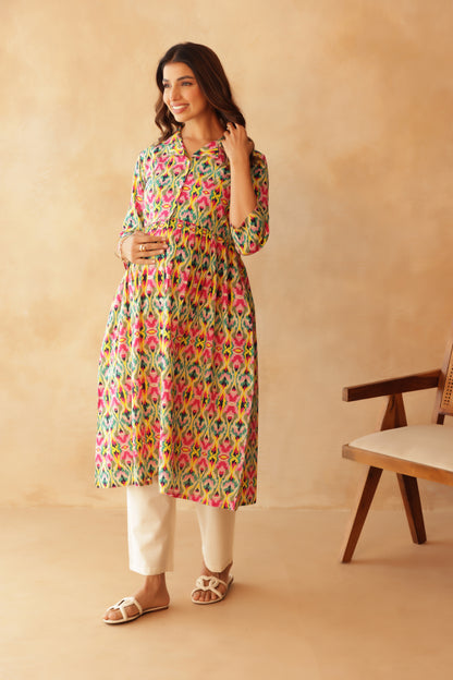 Kaleido Ikkat Buttoned Maternity & Nursing Kurta