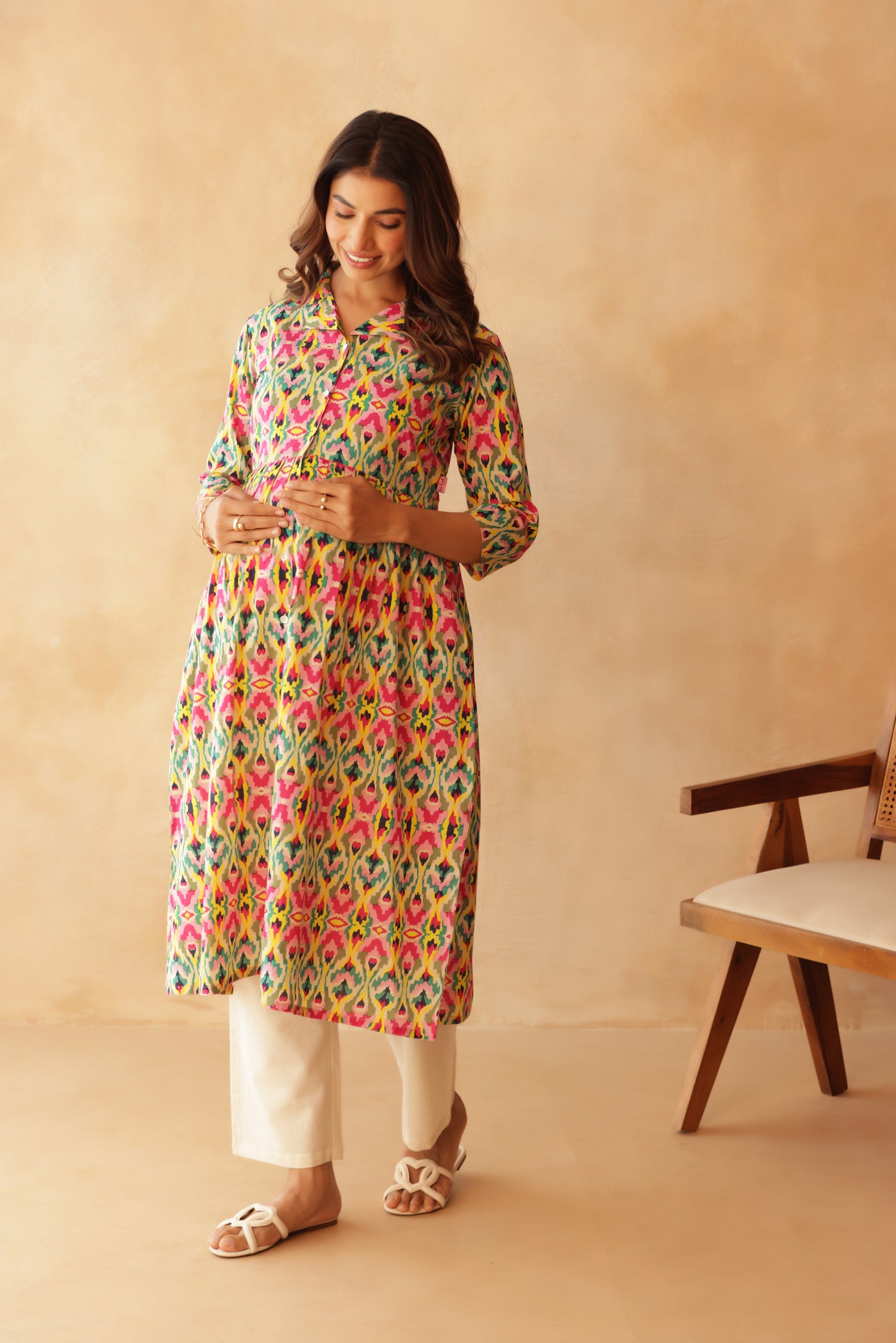 Kaleido Ikkat Buttoned Maternity & Nursing Kurta