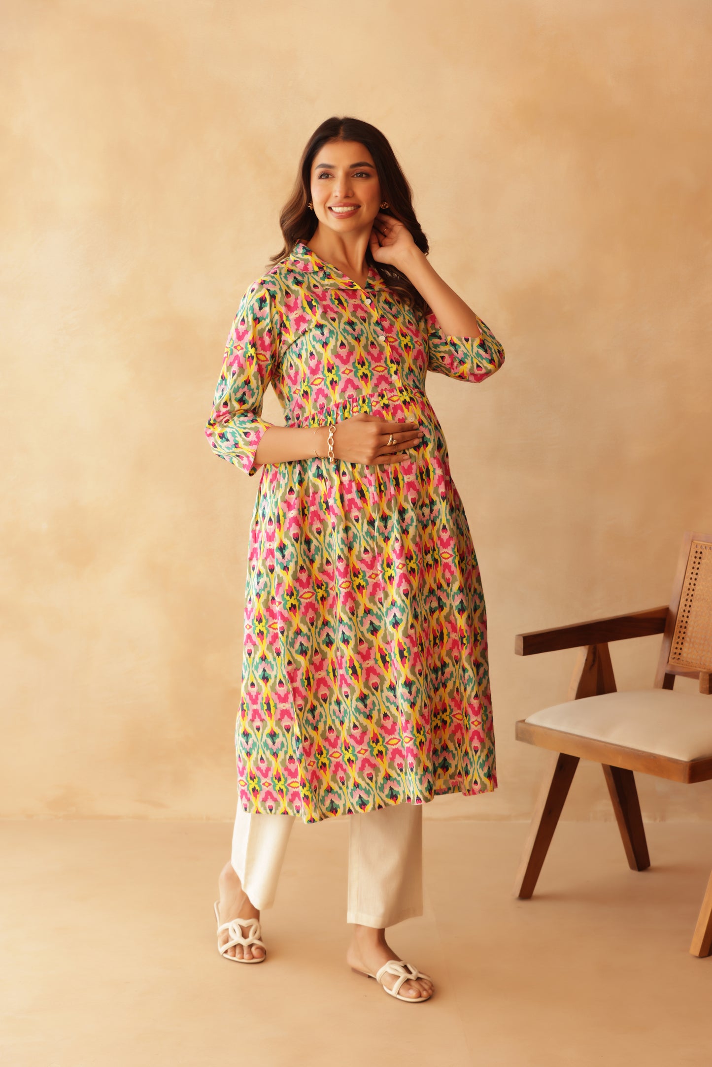 Kaleido Ikkat Buttoned Maternity & Nursing Kurta