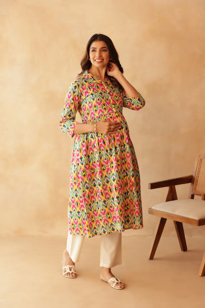 Kaleido Ikkat Buttoned Maternity & Nursing Kurta