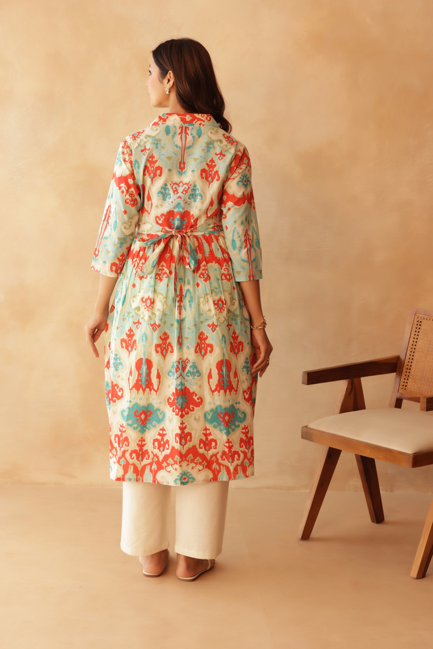 Aqua Coral Ikkat Lagoon Maternity & Nursing Kurta