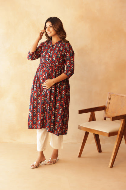 Bloom in Blue Maternity & Nursing Kurta