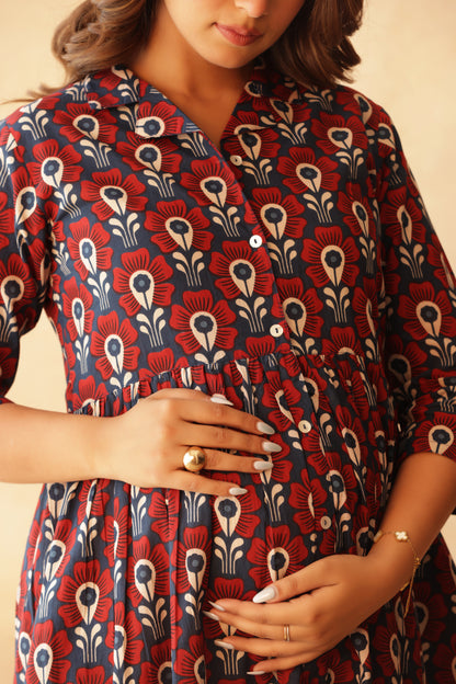 Bloom in Blue Maternity & Nursing Dress