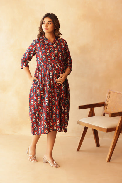 Bloom in Blue Maternity & Nursing Dress