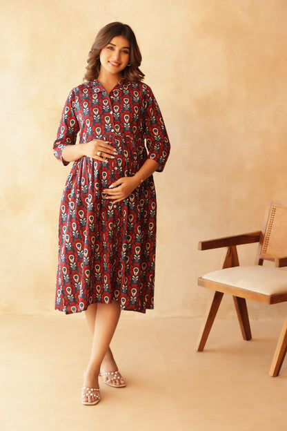 Bloom in Blue Maternity & Nursing Dress