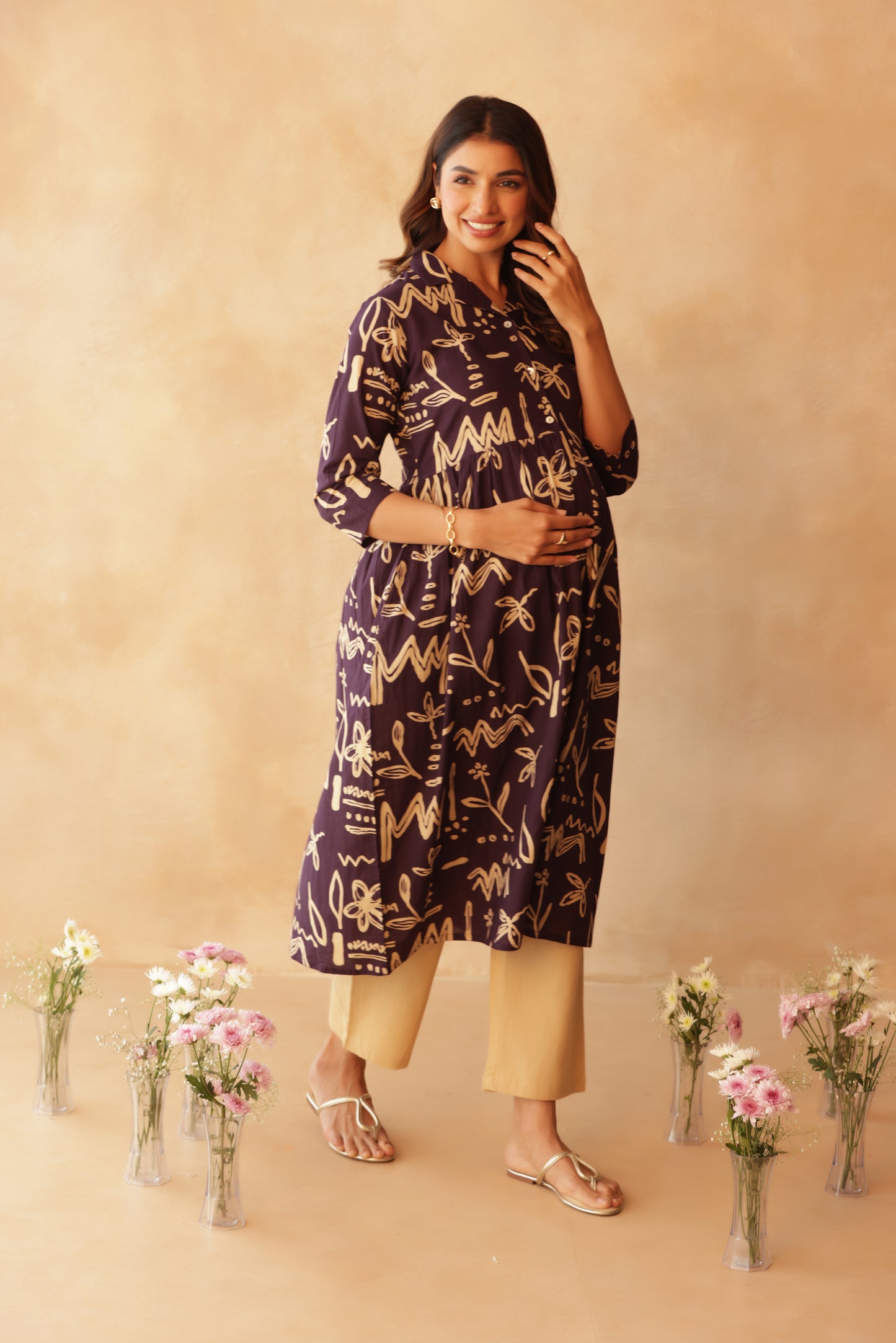 Artisan Lineplay Buttoned Maternity & Nursing Kurta