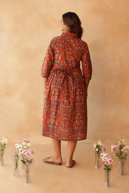 Mitti Neel Ikkat Buttoned Maternity & Nursing Dress