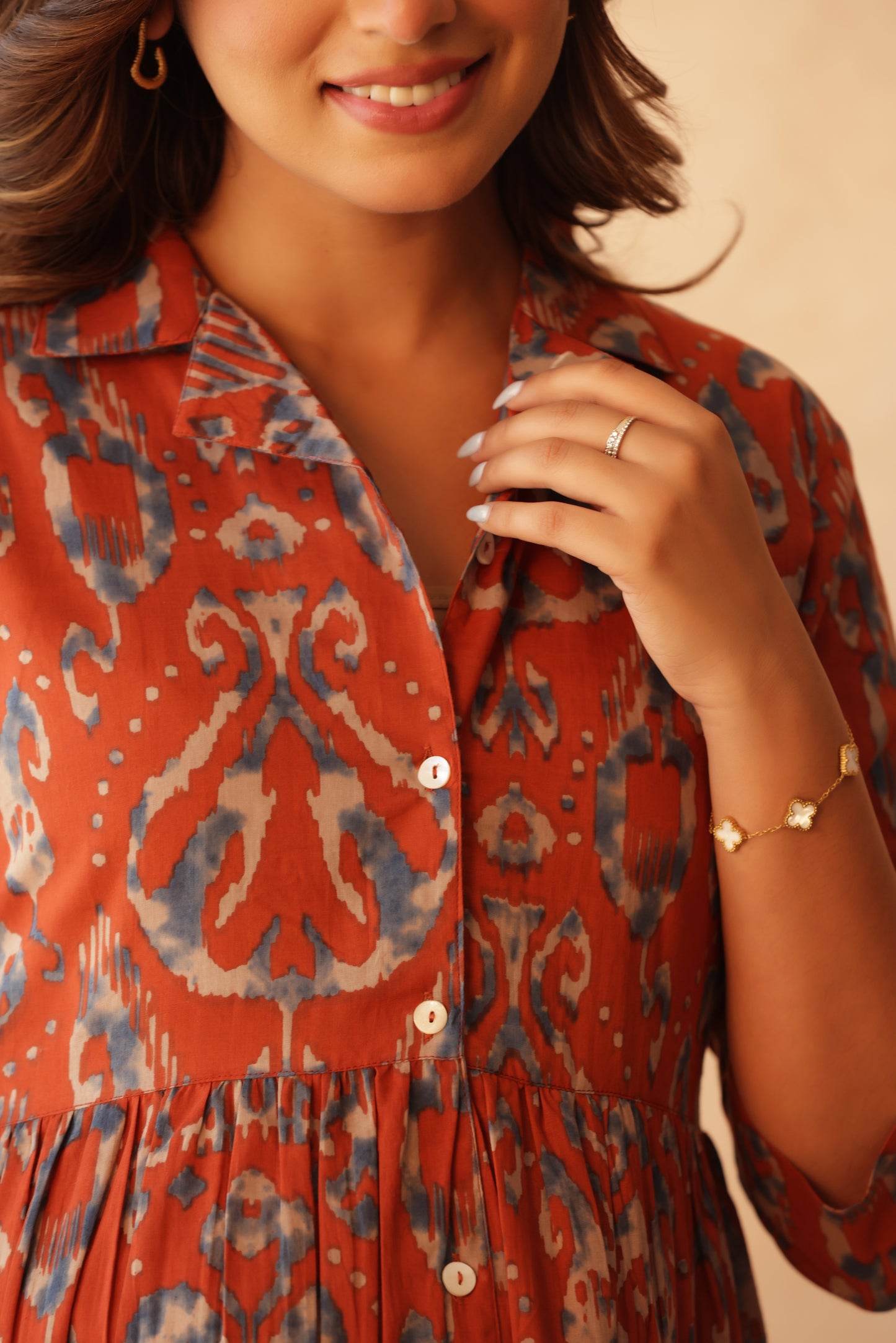 Mitti Neel Ikkat Buttoned Maternity & Nursing Dress