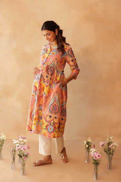 Gulabi Gulmohar Maternity & Nursing Kurta